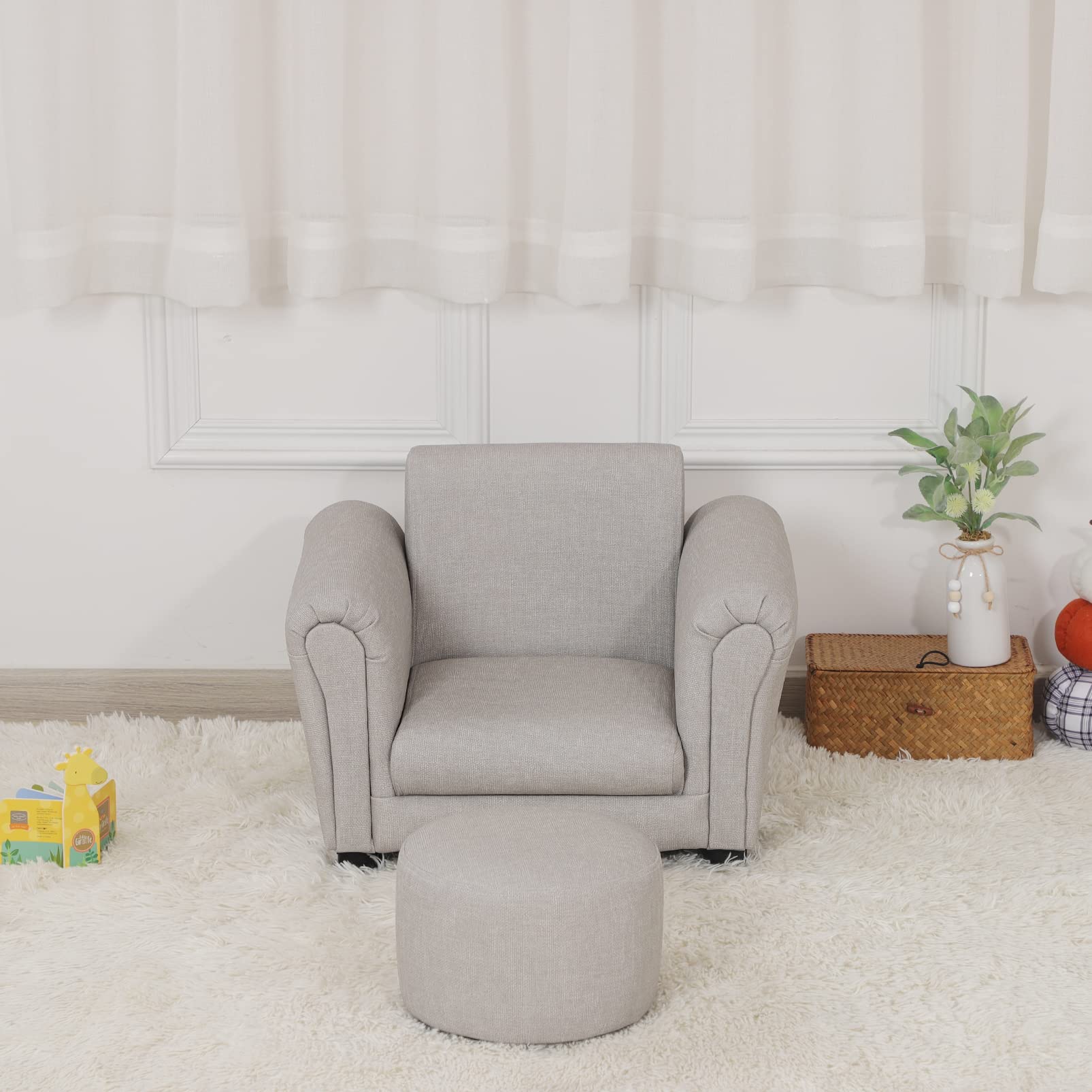 Getifun Kids Sofa Chair with Footstool - PVC Leather Toddler Armchair with Sturdy Plastic Legs, Light Gray Upholstered Couch for Children Under 4 Years | Perfect for Playrooms, Bedrooms & Daycare Centers
