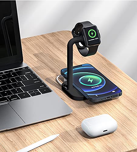 Baile 2-in-1 Wireless Charging Stand - Fast Qi Charger for iPhone 12/11/SE/X/8 Series & Apple Watch 6/SE/5/4/3/2 - Perfect for Nightstand, Office Desk & Travel (Adapter Not Included)