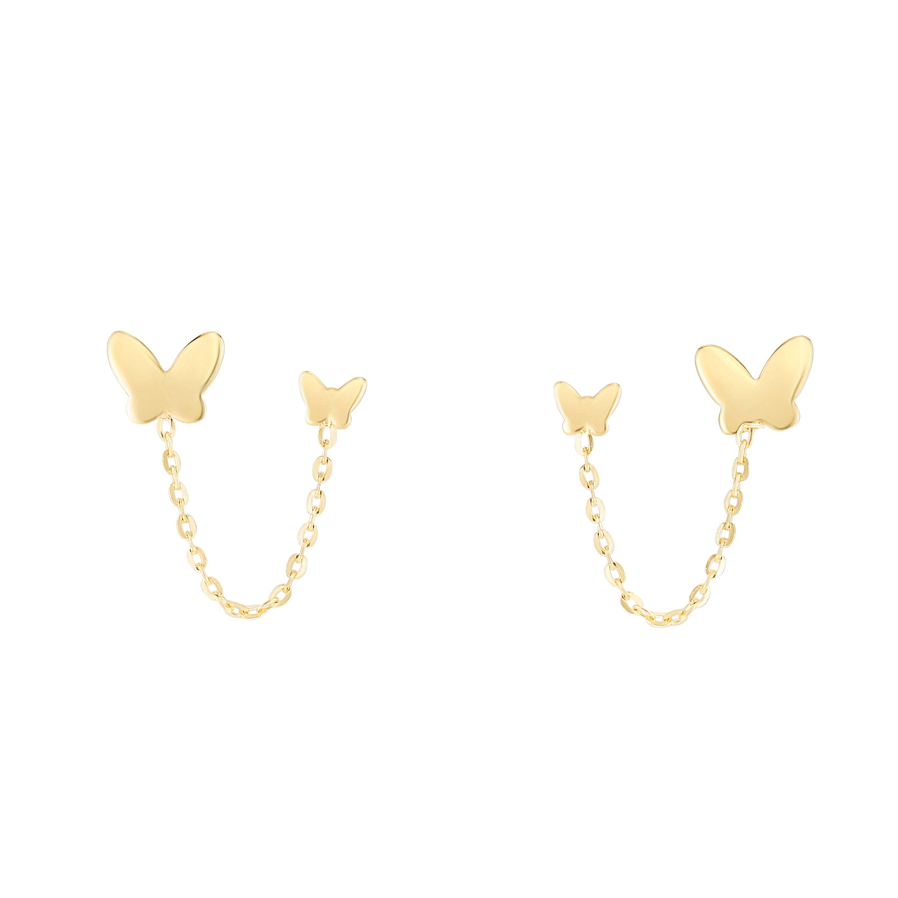 14K Gold Double Pierced Butterfly Earrings - Dainty & Elegant Jewelry for Women - Perfect for Everyday Wear, Parties & Special Occasions