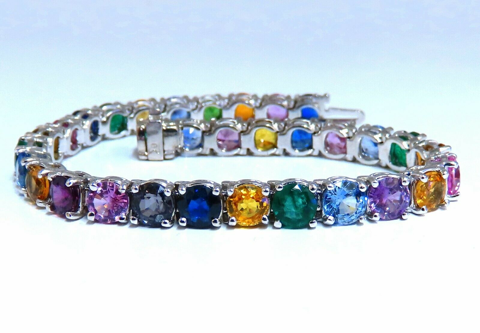 22Ct Natural Gemstone Line Bracelet - Emerald, Sapphire & Ruby in 14K Gold | Elegant Jewelry for Women, Perfect for Weddings, Parties & Gifts