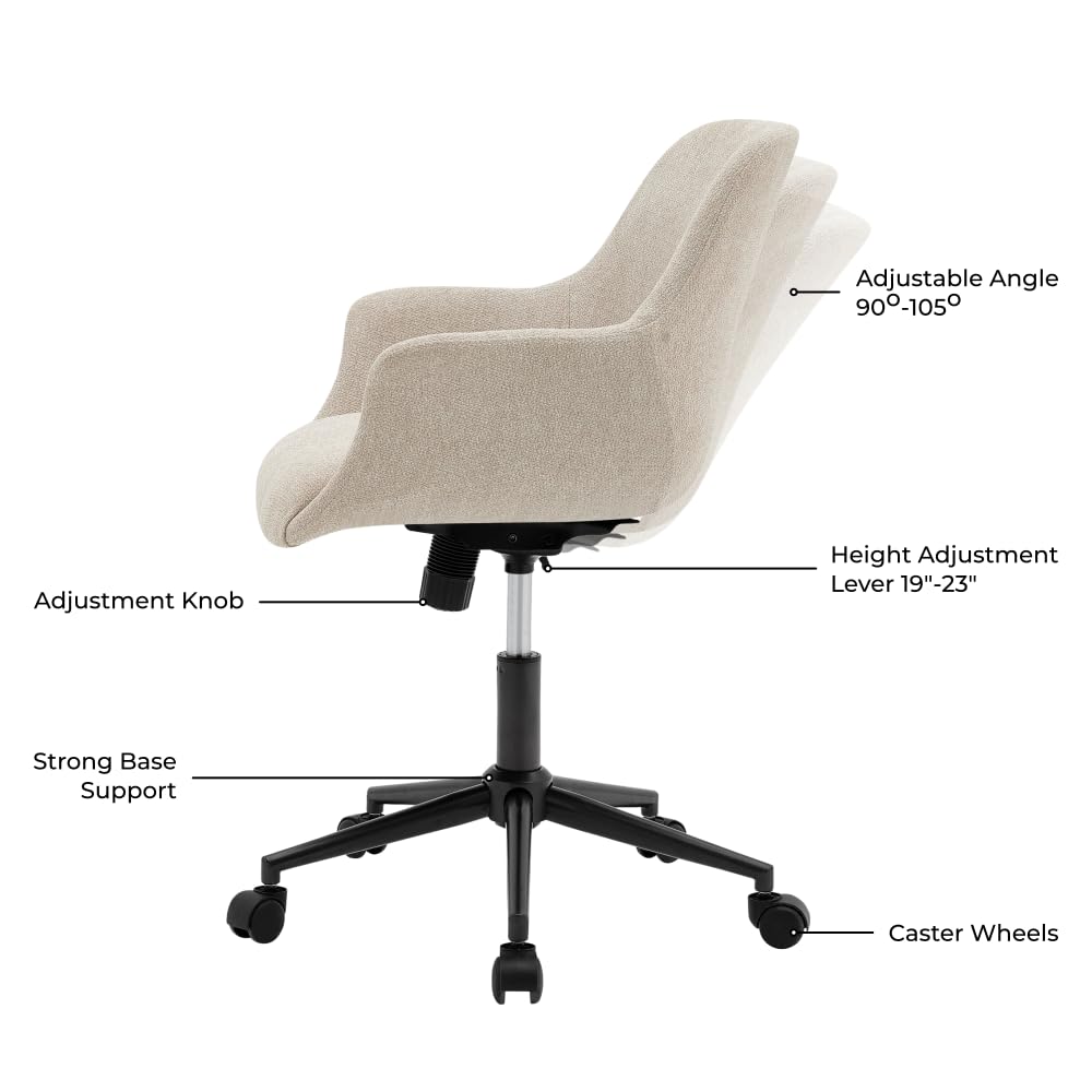 Kepler KD Fabric Office Chair - Ergonomic Mesh Back, Adjustable Height, Swivel Rolling Desk Chair for Home & Office - Beige | Comfortable Seating for Work, Study & Gaming