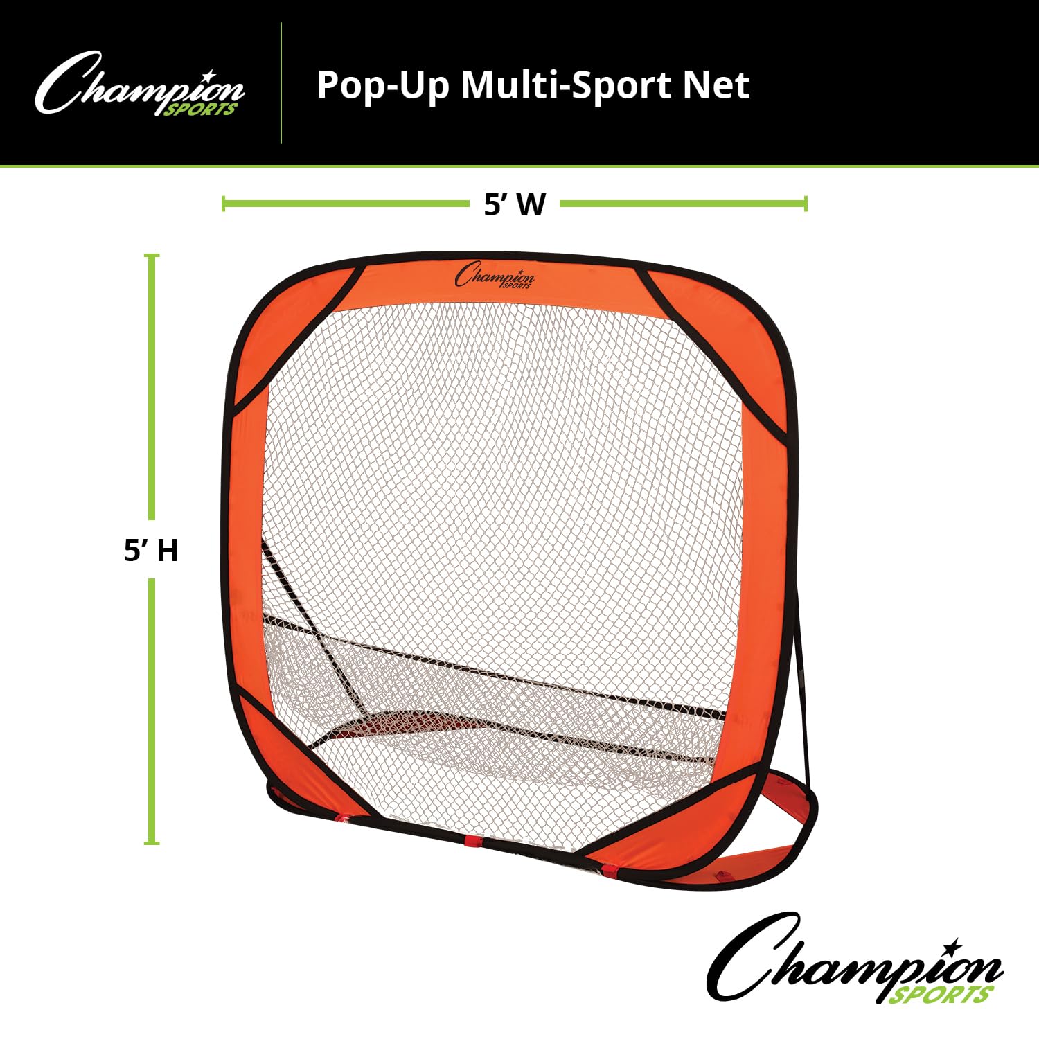 Champion Sports Pop Up Multi Net - Adjustable 5x5 Portable Soccer Net for Training, Baseball, Volleyball & More - Quick Setup & Easy Assembly - Perfect for Backyard, Park, and Team Practice