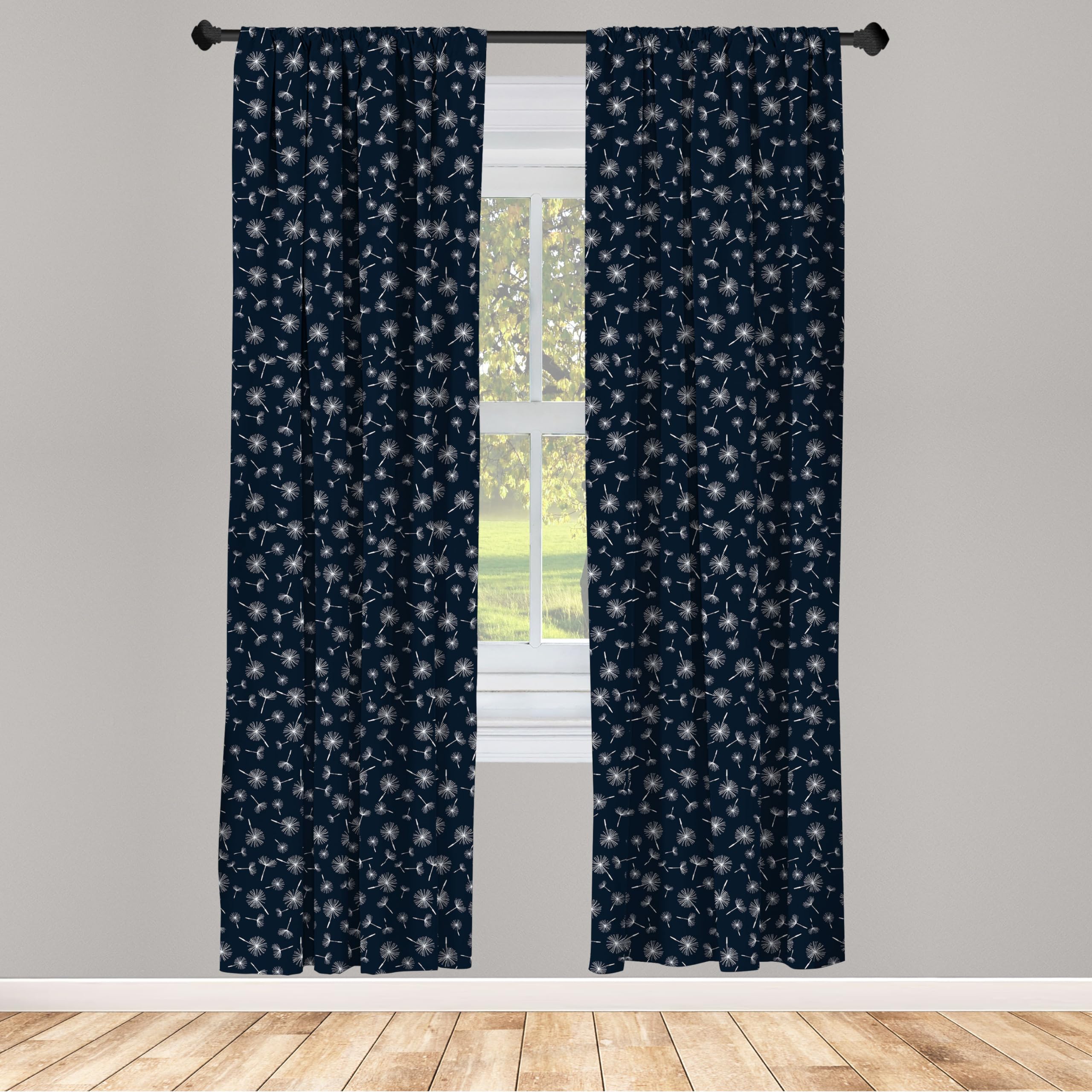 Ambesonne Dandelion Window Curtains - Abstract Floral Botanical Design, Lightweight 2-Panel Set with Rod Pocket (28