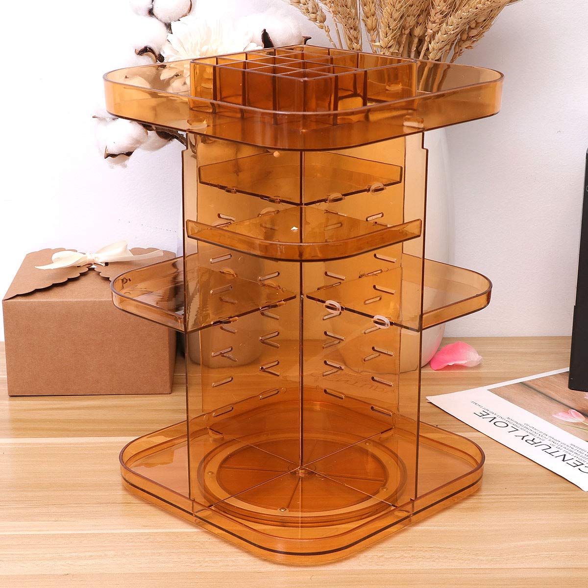 Rotating Makeup Organizer with Skincare Storage - 360° Spinning Cosmetic Holder for Vanity, Bathroom & Travel - TOPBATHY Desktop Makeup Storage Rack for Cosmetics, Brushes & Beauty Products