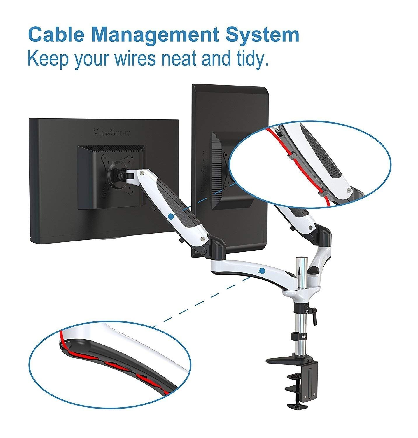 HYDRA Ergonomic Monitor Mount Articulating Arm for 15-28 Inch Displays - Dual Monitor Stand, Imperial White - Perfect for Home Office & Gaming Setup