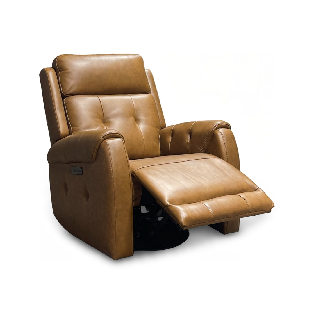Premium Bergman Leather Power Swivel Glider Recliner Chair - Adjustable Comfort for Living Room, Nursery & Home Theater Relaxation