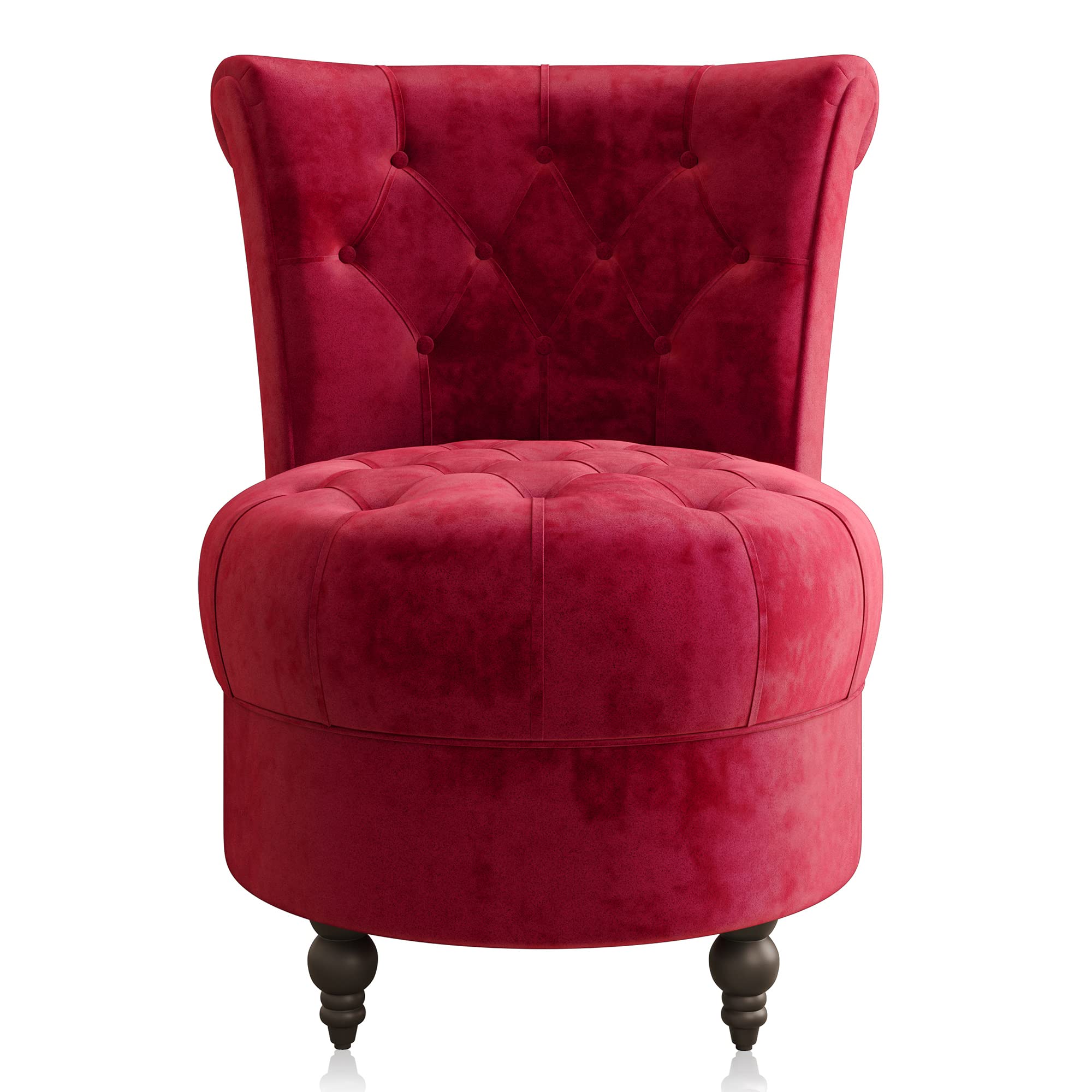BELLEZE Throne Royal Velvet Accent Chair - Button-Tufted Upholstered Armless Low Back Chair with Thick Padding & Rubberwood Legs - Perfect for Living Room, Bedroom, or Office Decor (Red, Malik)