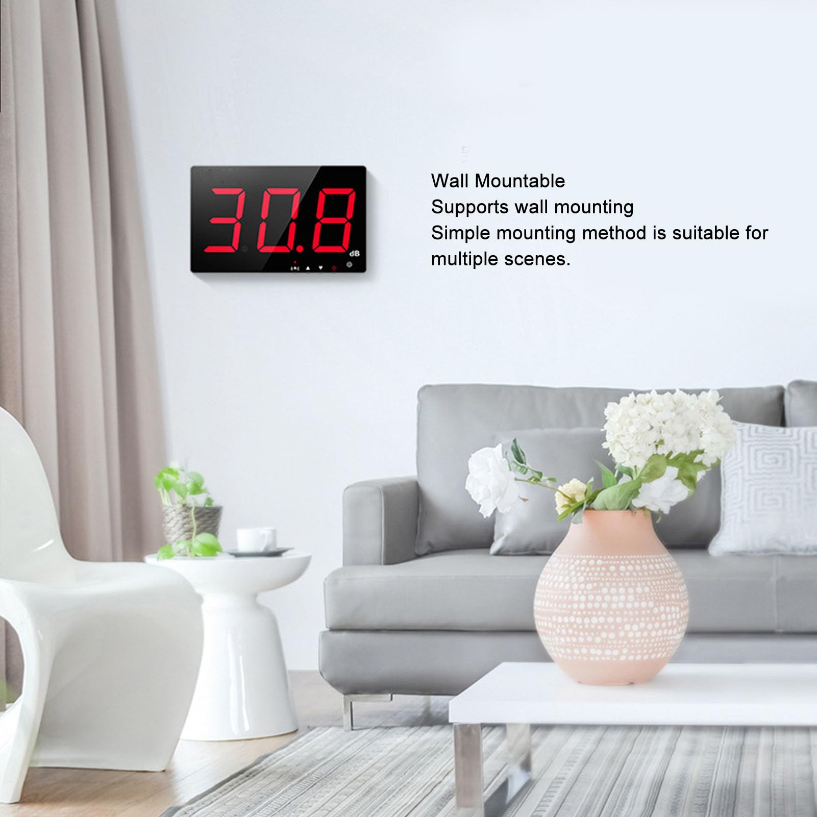 SW525D Digital Sound Level Meter - 30-130dB Wall Mounted Decibel Noise Tester with LCD Display for Home, Office, Factory & Classroom Noise Monitoring