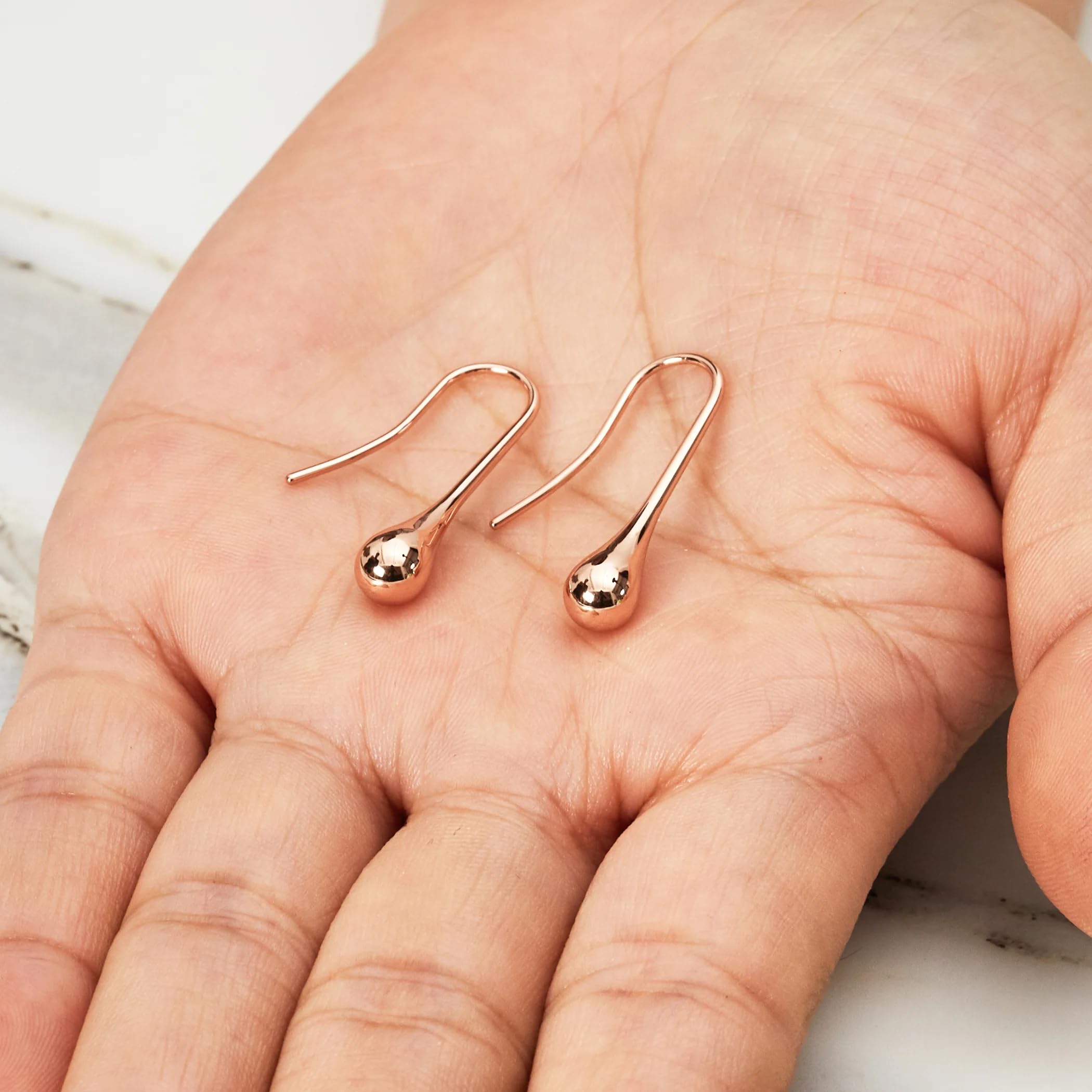 Philip Jones Rose Gold Plated Teardrop Earrings for Women - Elegant Dangle Drop Earrings for Party, Wedding & Everyday Wear