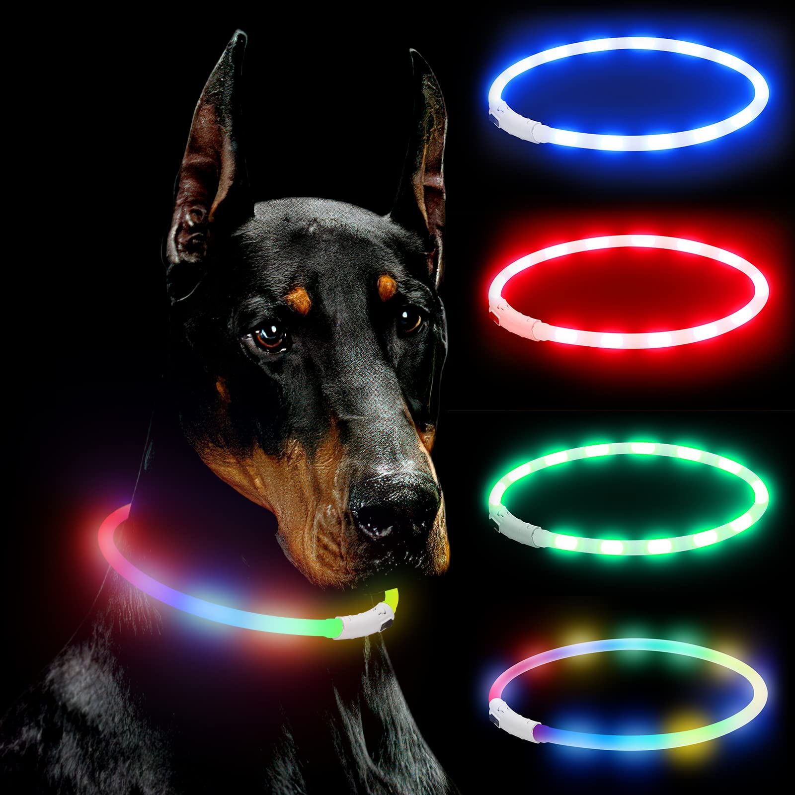 Rechargeable LED Dog Collar with RGB Colorful Lights - Waterproof, Adjustable & Flashing Safety Collar for Night Walking - Perfect for Small, Medium & Large Dogs - Ideal for Evening Walks, Jogging & Outdoor Adventures