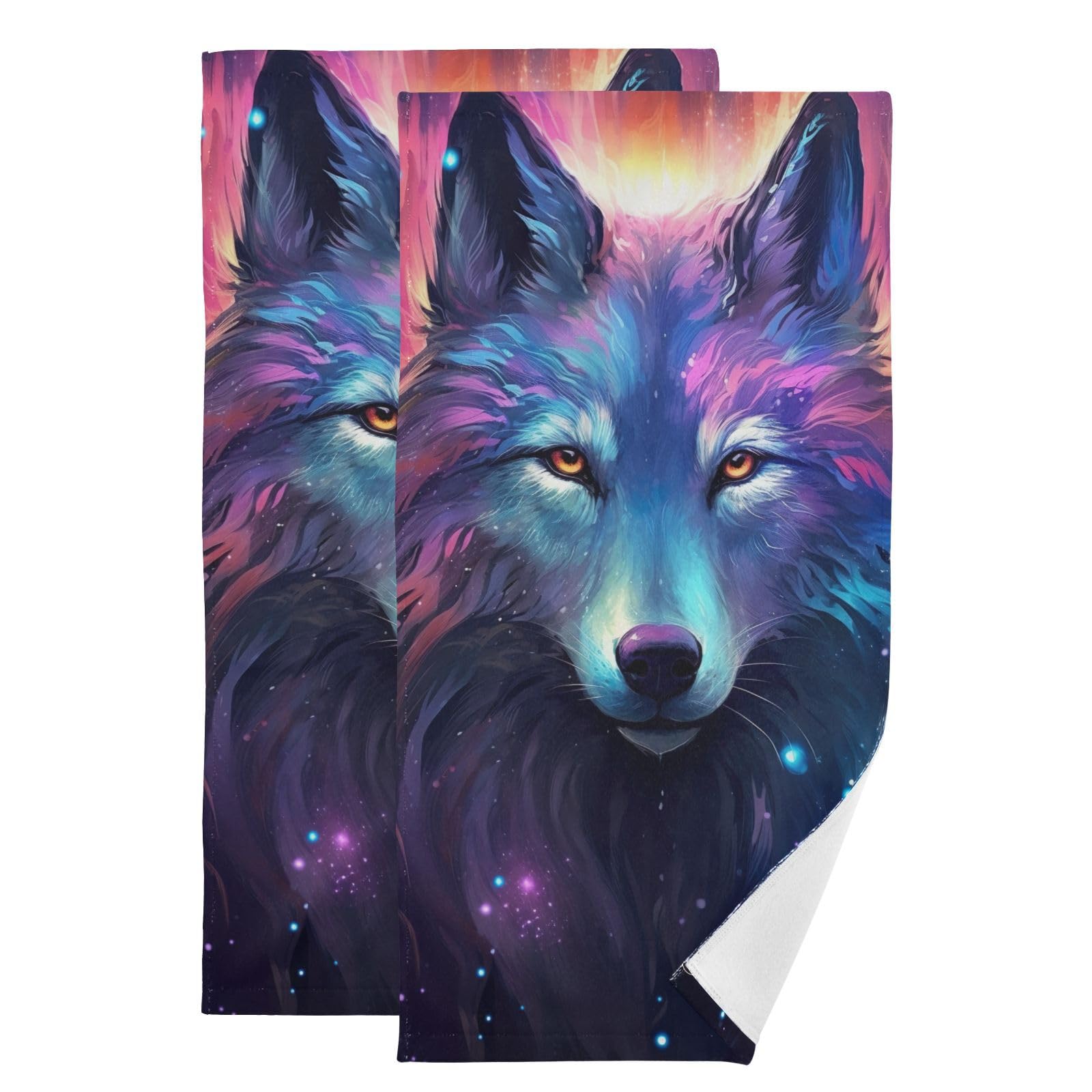 2-Piece Purple Galaxy Wolf Bath Towel Set - Ultra Soft & Absorbent Hand & Bath Towels for Bathroom, Kitchen, Gym - Perfect for Spa, Beach & Home Decor (202a0001)