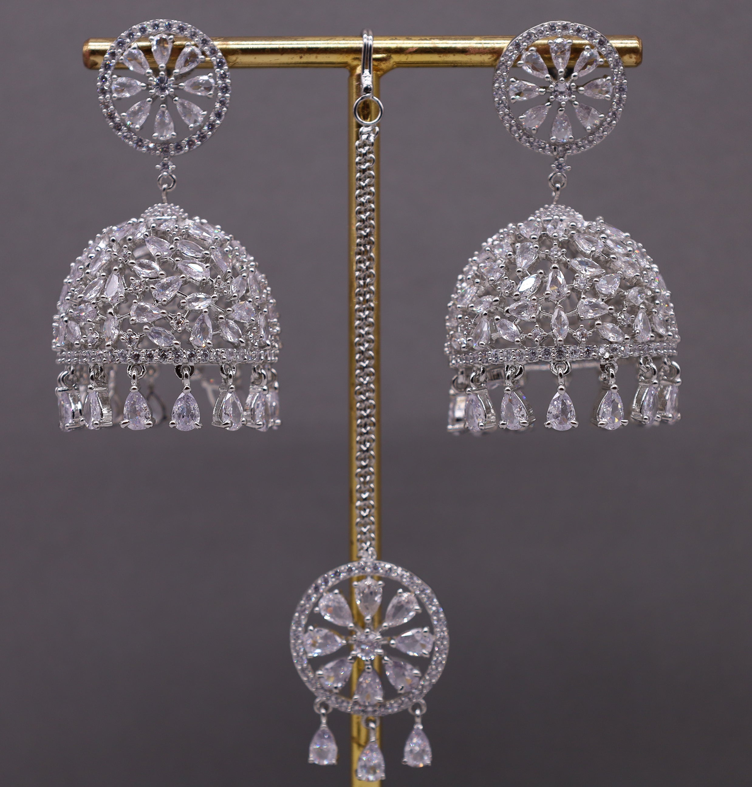 Bella CZ Stud Earrings with Tikka Design - Elegant Cubic Zirconia Jewelry for Women | Perfect for Weddings, Parties & Special Occasions
