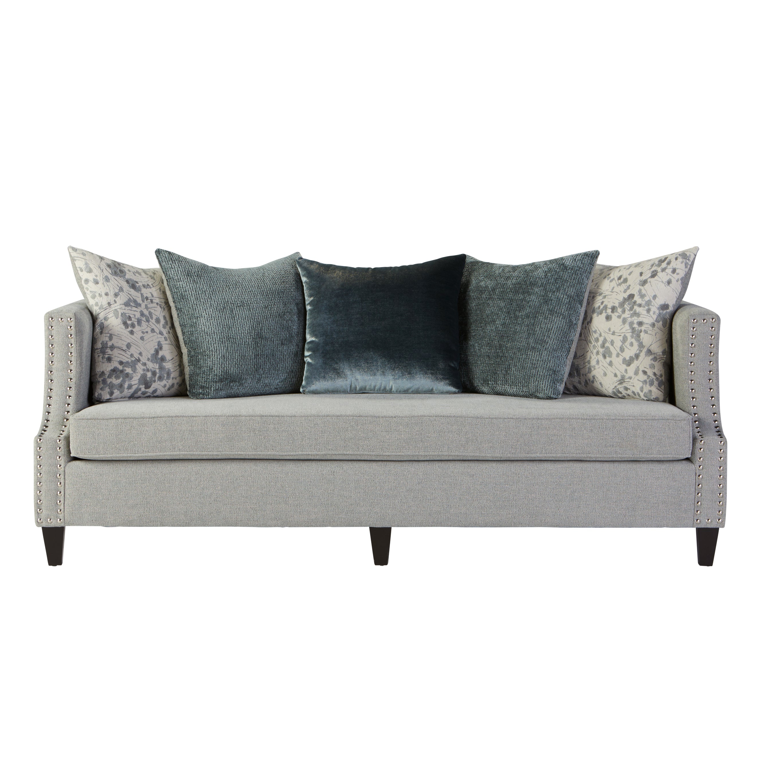 Roundhill Furniture Nari Modern Pillow Back Fabric Sofa - Contemporary Living Room Couch in Moondance Mist, Perfect for Small Spaces & Apartment Decor