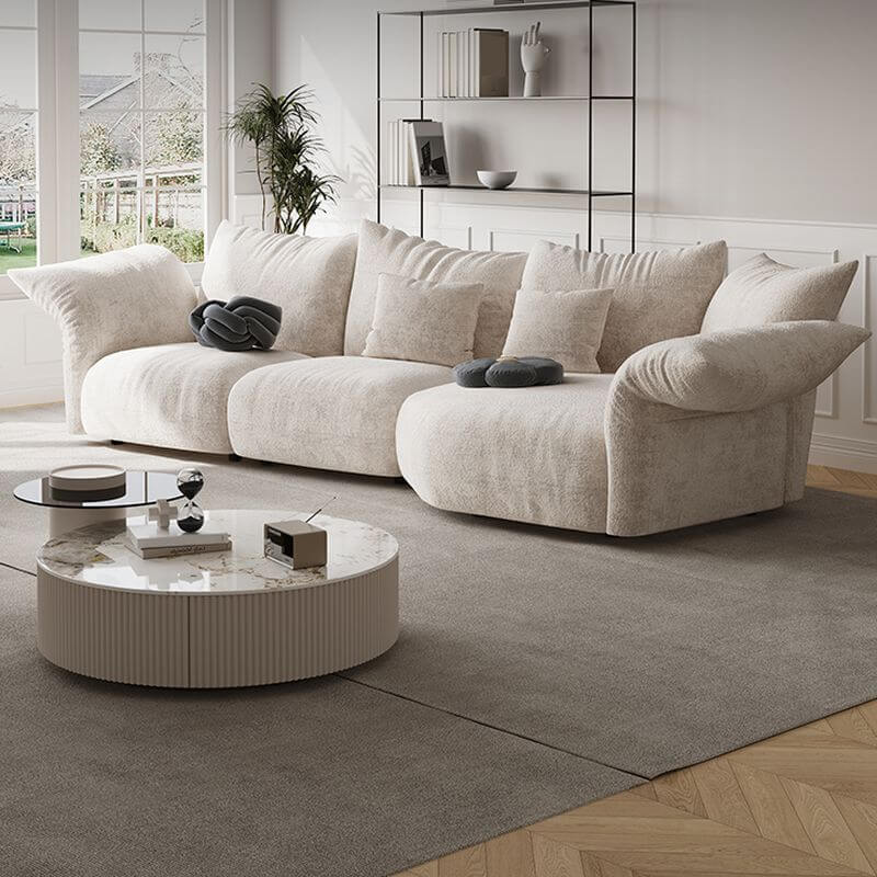 Modern L-Shaped Sectional Sofa with Chaise Lounge - Cream Fabric, Left-Facing Design - Perfect for Living Room, Family Room & Small Spaces