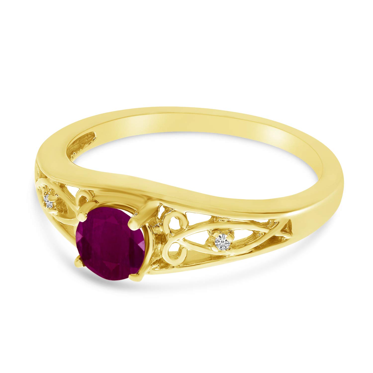 10K Yellow Gold Round Ruby and Diamond Ring for Women - Elegant Engagement, Wedding, Anniversary Gift - Perfect for Special Occasions