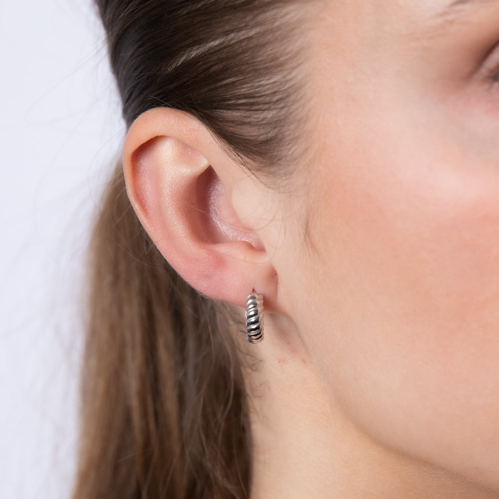9ct White Gold Patterned 10.5mm Hoop Earrings for Women - Elegant Dainty Hinged Huggie Hoops - Perfect for Everyday Wear, Parties & Gifts