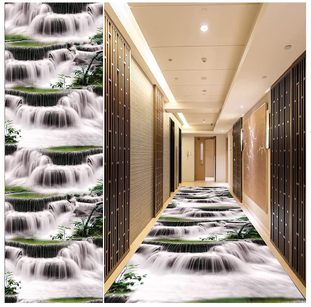 WTHYGB Natural Landscape Hallway Runner Rug 3.6' x 19' - Non-Slip Stain Resistant Washable Area Rug for Kitchen, Bedroom, Entryway, Living Room - Perfect for High Traffic Areas & Home Decor, White