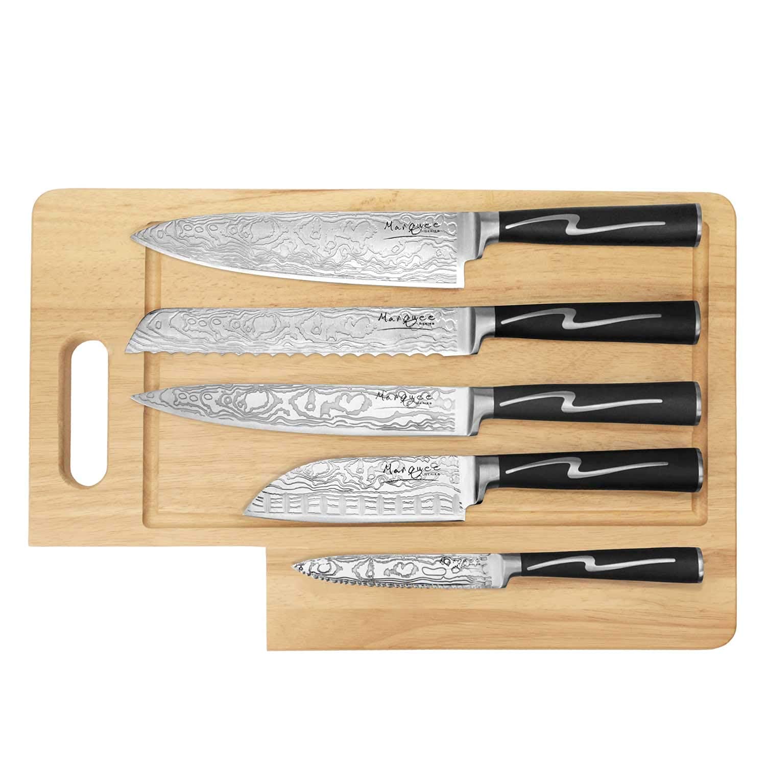 Premium Ginsu Forged Marquee 5-Piece Knife Set with Bamboo Cutting Board - Professional Kitchen Knives for Chopping, Slicing & Dicing - Perfect for Home Chefs & Cooking Enthusiasts