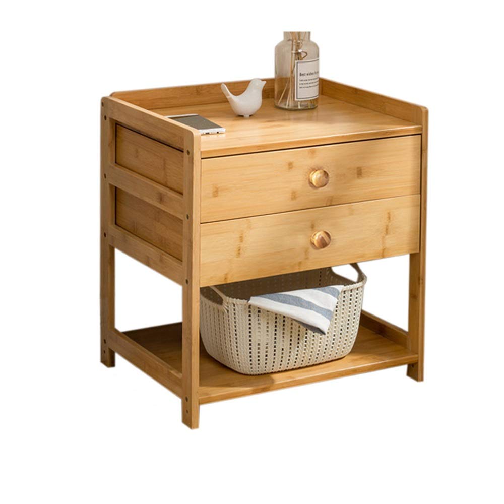 Multifunctional Small Coffee Table with 2 Drawers - Bamboo Side Cabinet, Mobile Storage Chest for Living Room, Bedroom & Office - Perfect as Sofa End Table, Snack Table or Nightstand