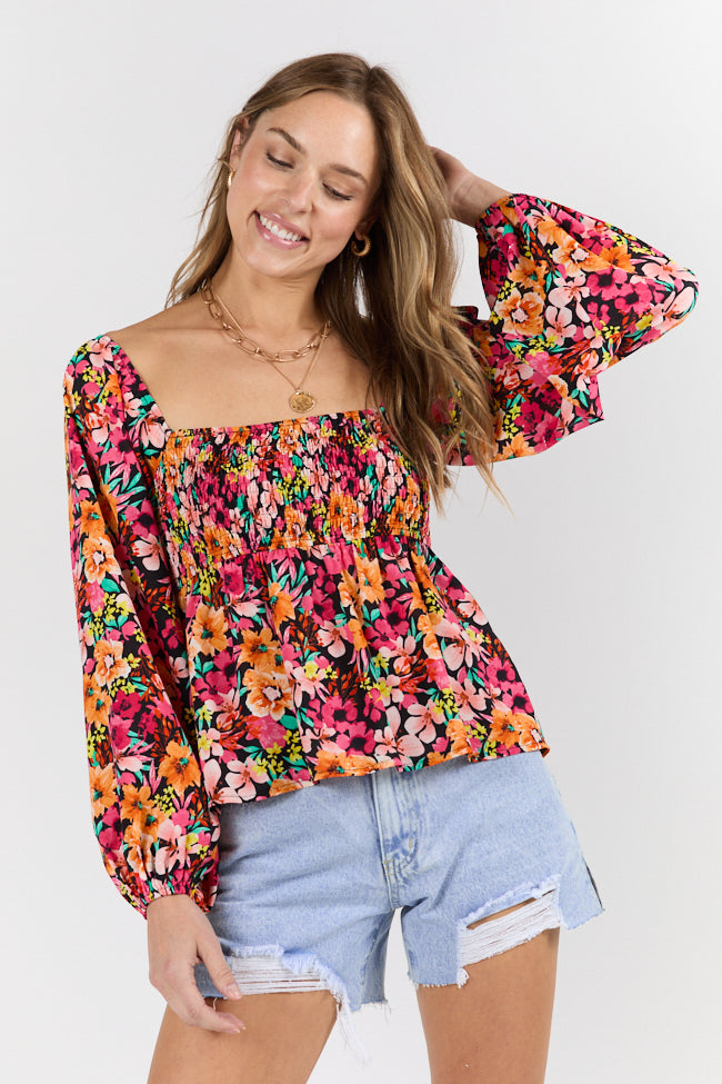 Darling Days Black Floral Print Women's Blouse - Elegant Floral Top for Casual Wear, Office & Date Night Outfits | Trendy Spring Summer Tops for Women