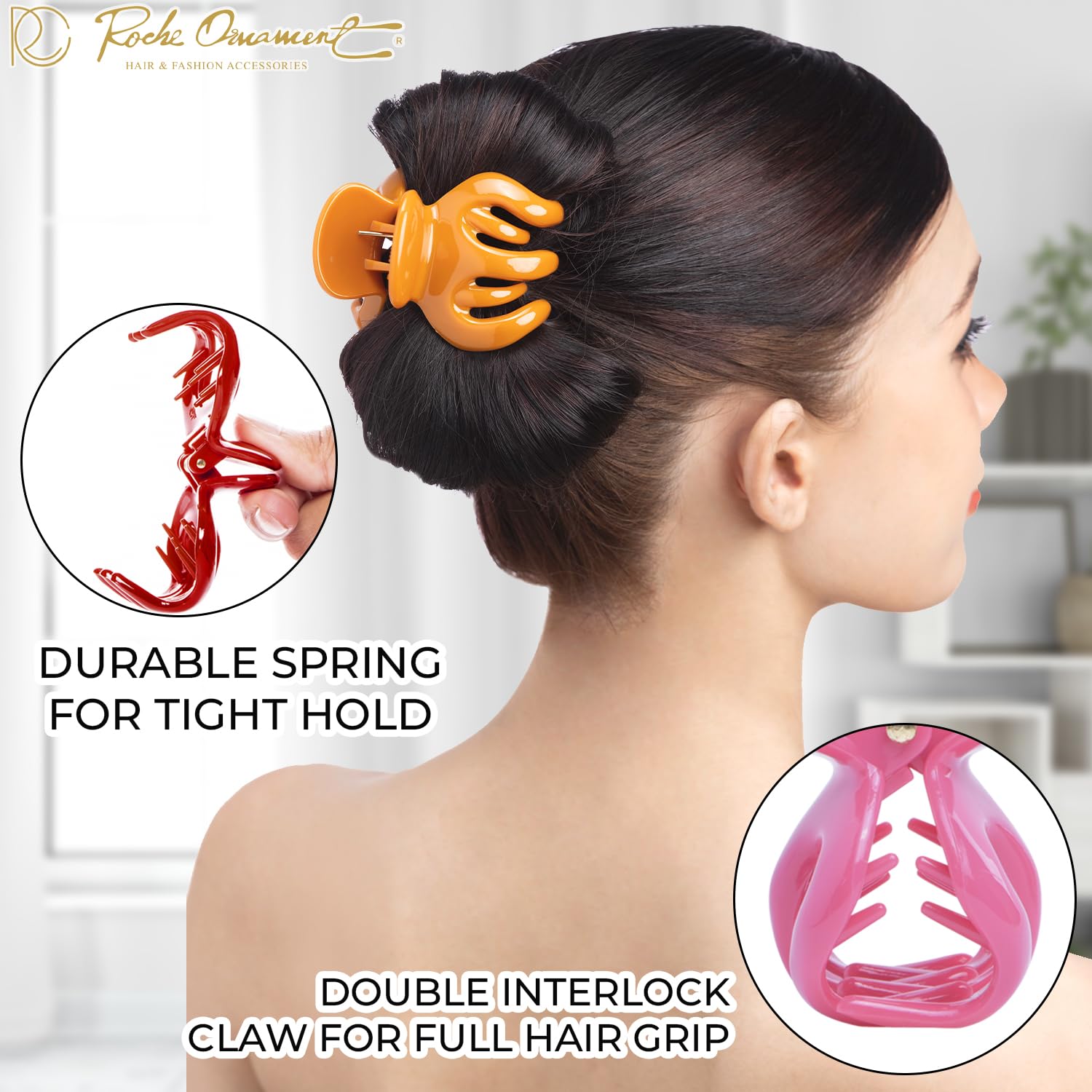 6 Pcs Women's No Slip Hair Clips - Strong Grip Pumpkin Interlocking Teeth Claw Clips for Women, Large Black Hair Accessories | Perfect for Ponytails, Buns & Everyday Hairstyles