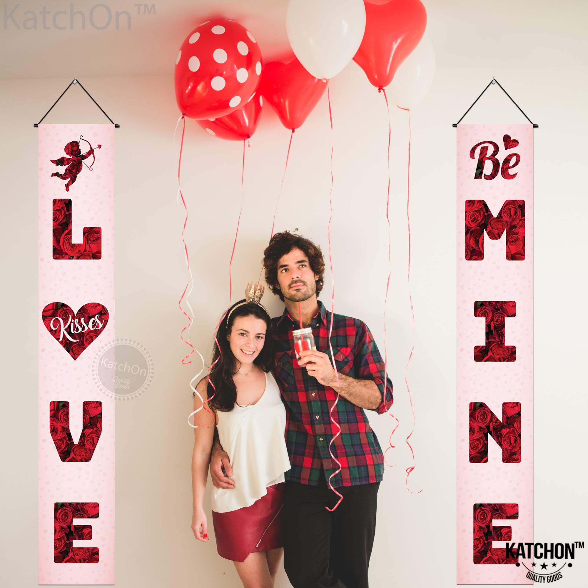 Katchon Large 72x12 Inch Pink and Red 'Love Be Mine' Banner | Romantic 'I Love You' Banner for Proposals, Engagements & Special Nights | Perfect for Valentine's Day, Anniversary Decor & Wedding Party Backdrop