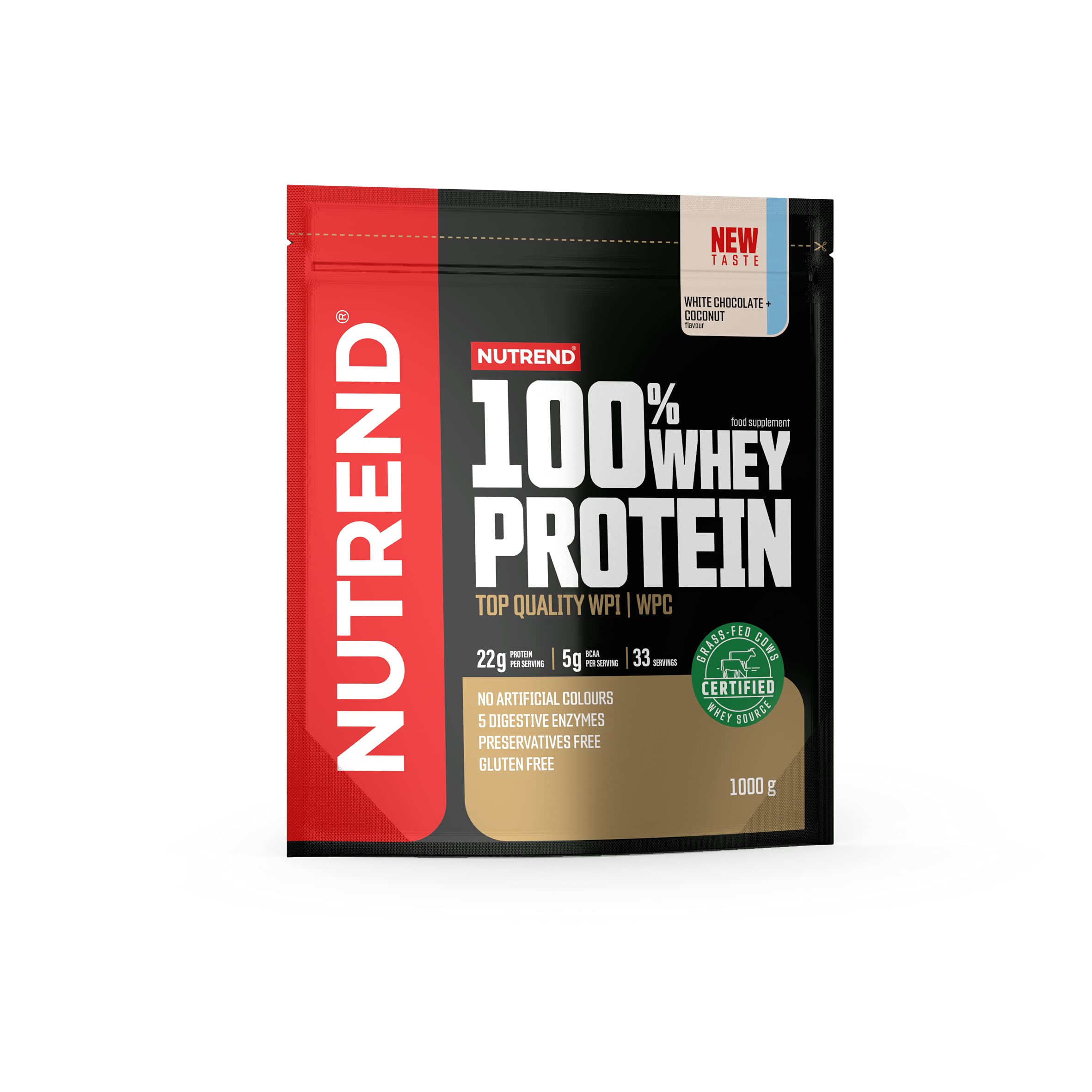 Nutrend 100% Whey Protein Powder for Muscle Building & Recovery - Glutamine & Amino Acids Supplement, 1000g White Chocolate Coconut Flavor - Ideal for Post-Workout, Weight Training & Fitness Enthusiasts