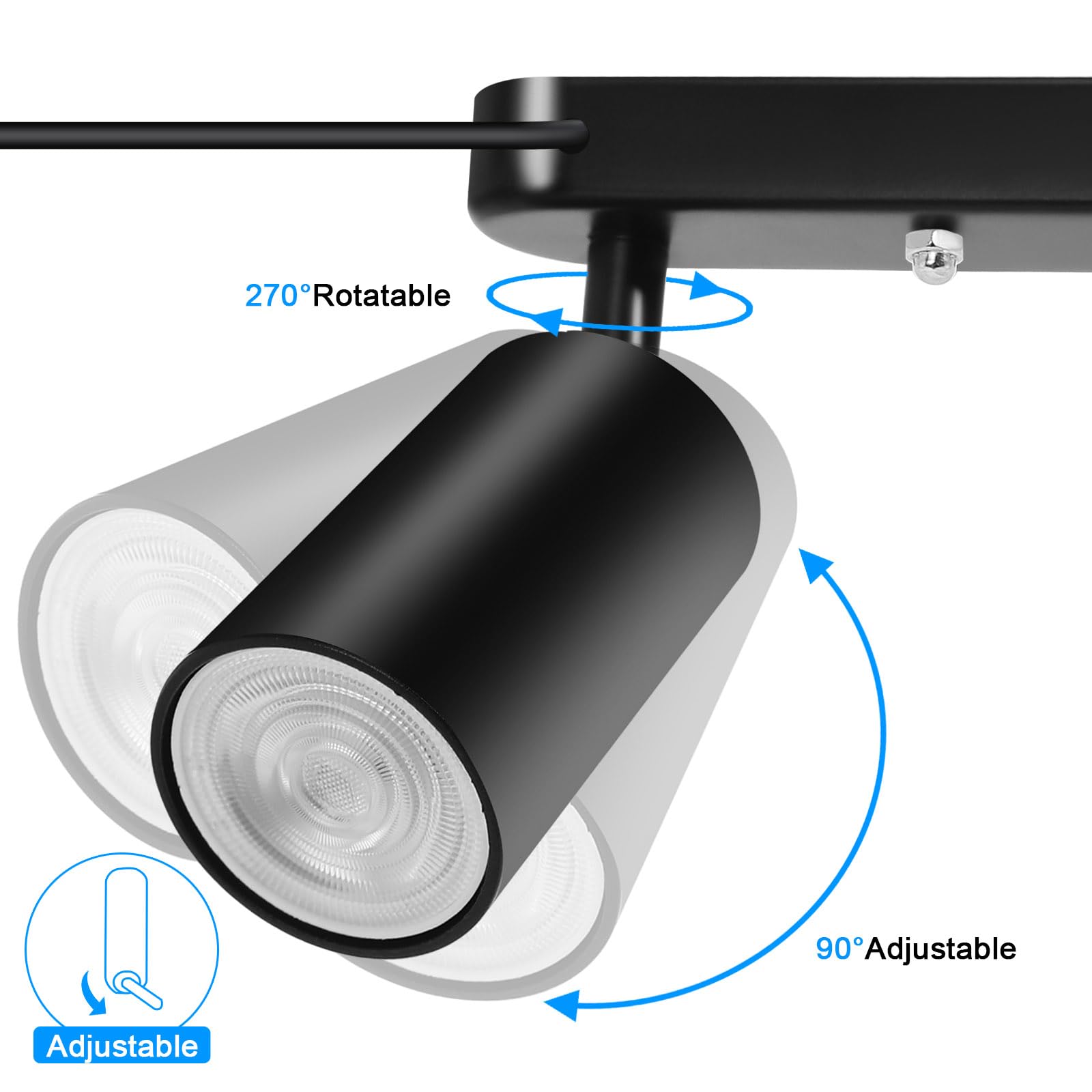 Plug-in Track Lighting Fixture with Power Cord - 15W 3000K Wall Spotlight with 3 Adjustable Heads for Kitchen, Cabinet, Gallery, Bar & Living Room - Flexible Rotatable Ceiling Lights (Black) - Perfect for Accent Lighting and Home Decor