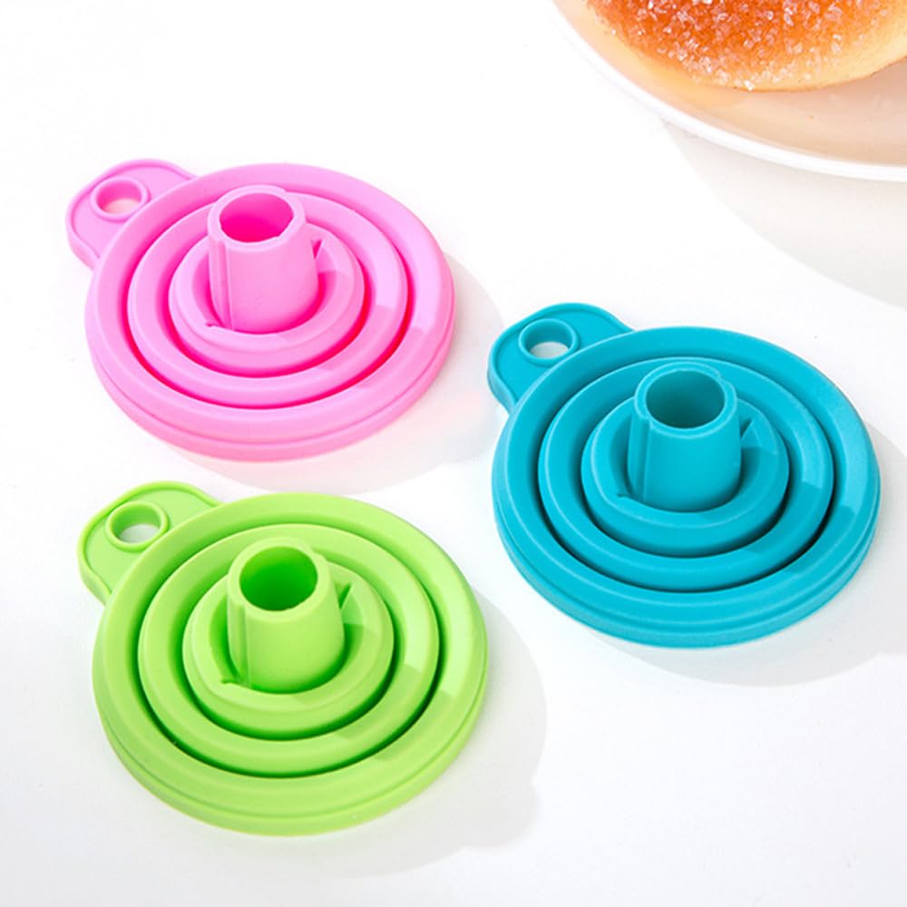 KINDOYO Set of 2 Foldable Silicone Funnels - Collapsible Kitchen Funnel for Cooking, Baking, Oil & Liquid Transfer | Soft BPA-Free Gel Funnel (Blue + Green) | Perfect for Home Kitchen, Camping & DIY Projects