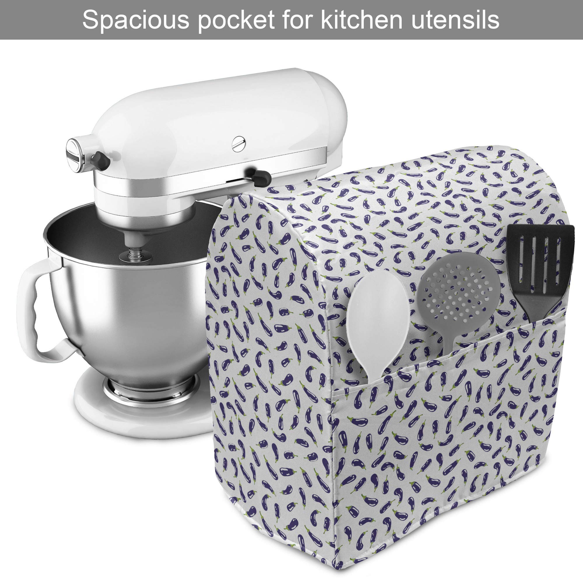 Ambesonne Eggplant Mixer Cover 6-8 Quarts - Purple & White Kitchen Organizer for Baking & Cooking