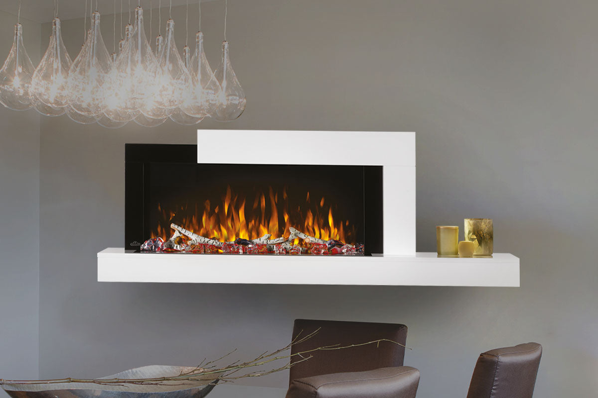 Napoleon Stylus Cara Elite Smart 60-Inch White Wall Mount Electric Fireplace with Shelf - Modern Heating Solution for Living Rooms, Bedrooms & Offices