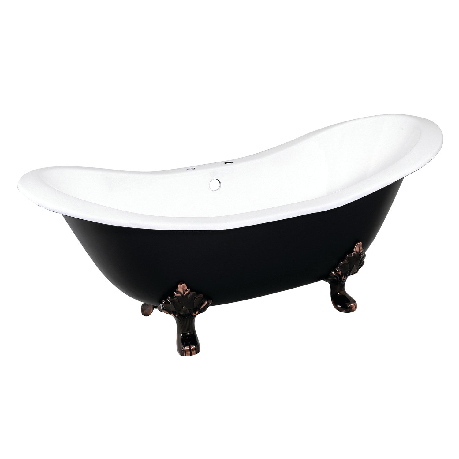 Aqua Eden 72 Inch Cast Iron Oval Double Slipper Clawfoot Bathtub - Black/White/Oil Rubbed Bronze - 7 Inch Faucet Drillings - Vintage Freestanding Soaking Tub for Bathroom Remodel & Luxury Spa Retreat