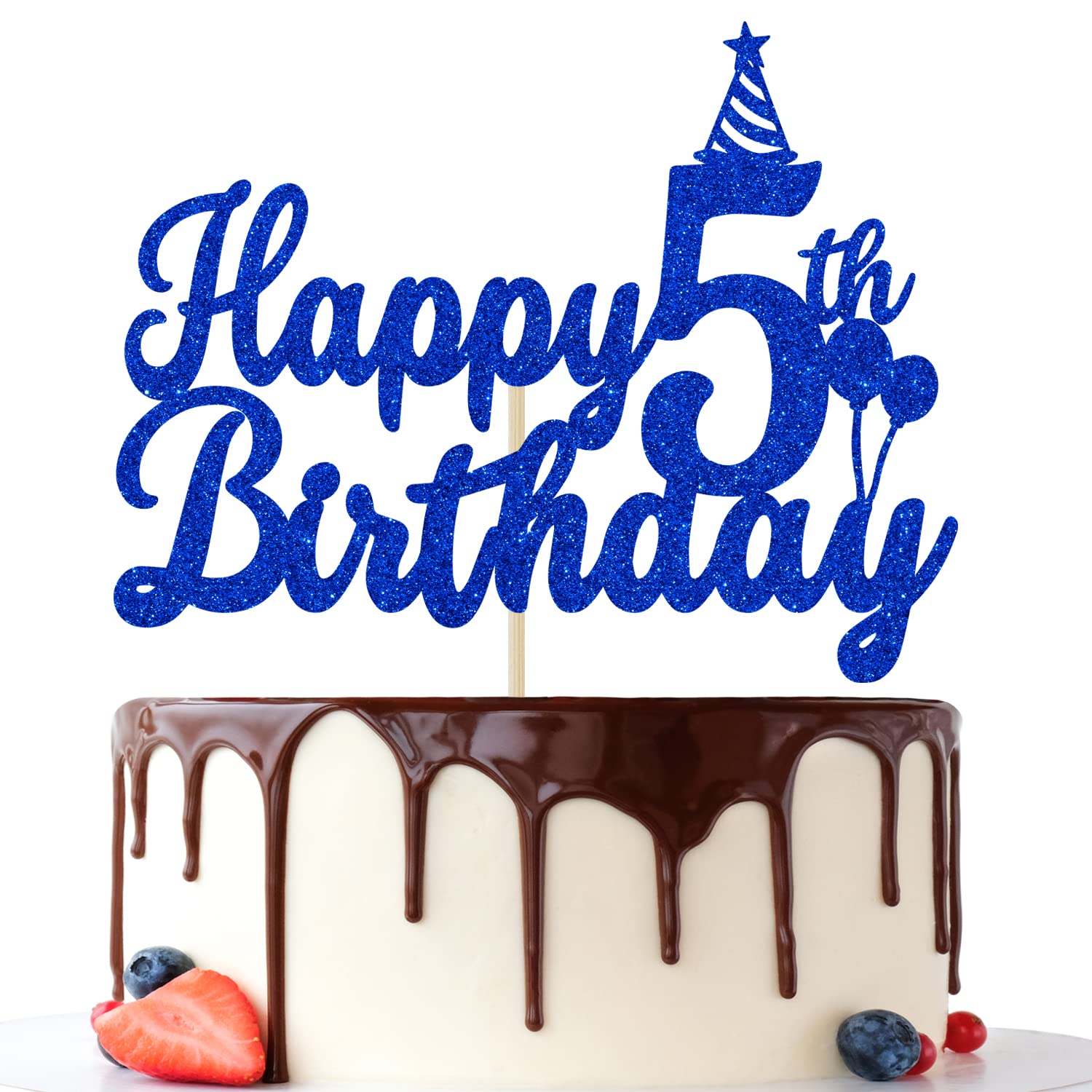 5th Birthday Cake Topper - Blue Glitter Cake Decor for Boys & Girls | Perfect for 5 Year Old Birthday Party Decorations, Celebrations & Photo Backdrops
