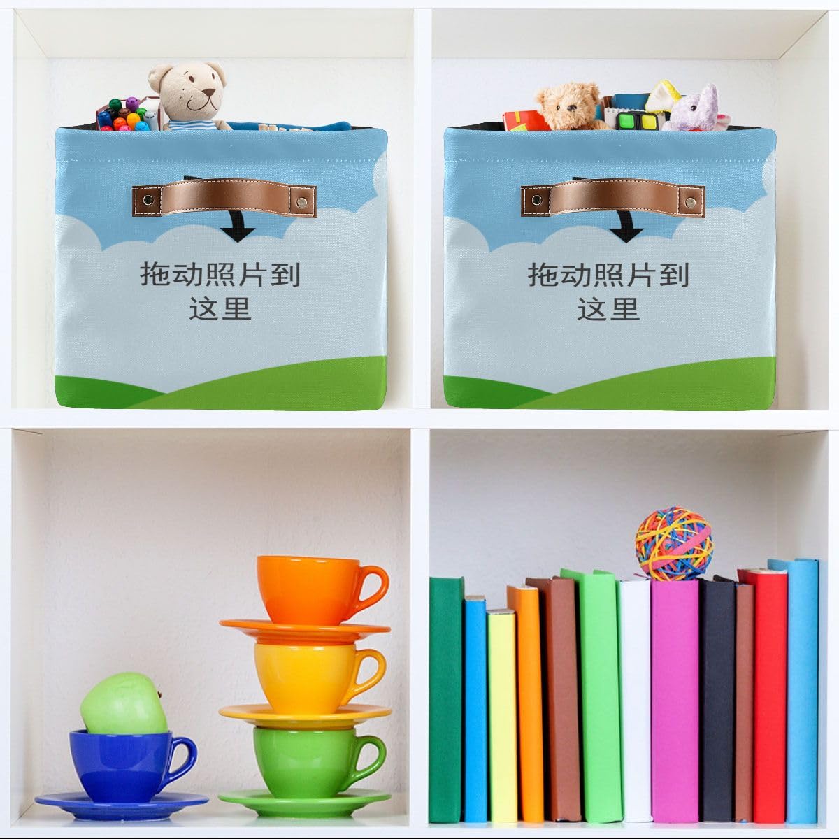 Square Storage Basket Set of 2 - Canvas Storage Bins & Organizers for Closet, Shelf, Home & Office - Perfect for Bedroom, Bathroom, and Kids Room Organization