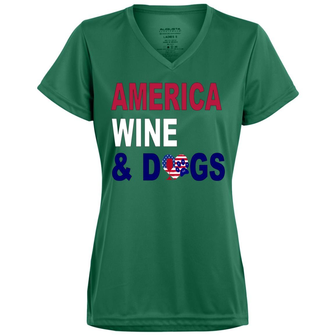 WineyBitches.Co America Wine Dogs Ladies' Wicking T-Shirt - Moisture-Wicking Women's Tee for Wine Lovers & Dog Moms - Perfect for Wine Tasting, Casual Outings & Dog Park Adventures