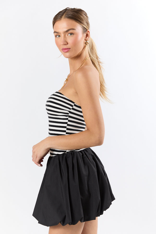 Black and White Striped Bubble Hem Dress for Women - Elegant Flowy Midi Dress for Casual Outings, Parties & Date Nights