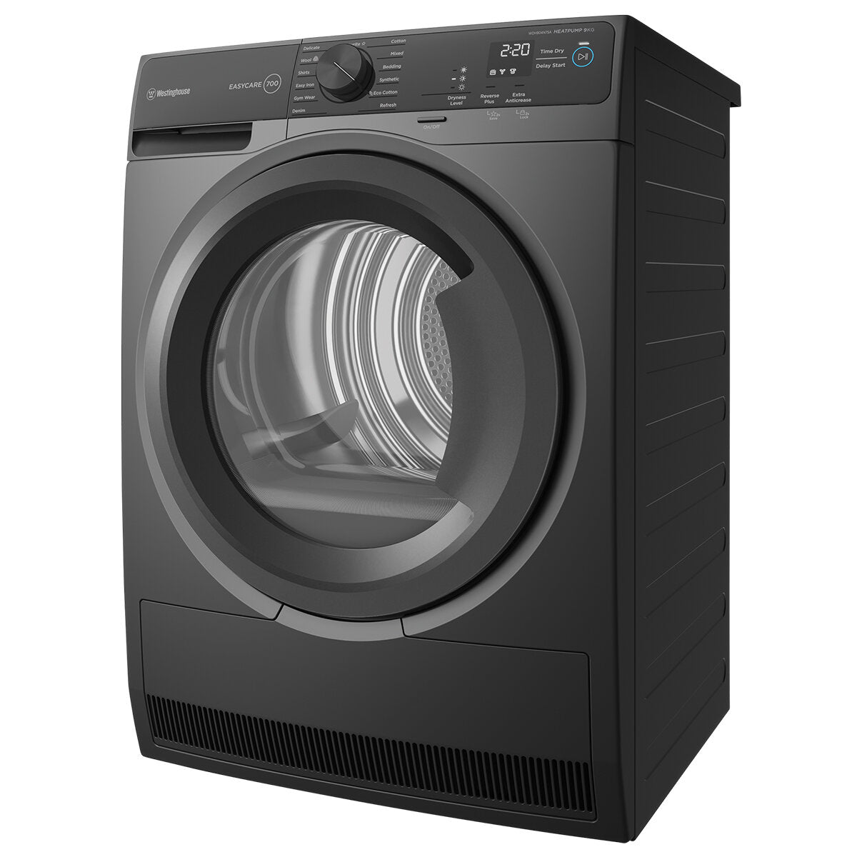 Westinghouse 9kg Heat Pump Dryer WDH904N7SA - Energy Efficient, EasyCare 700 Series, Metallic Grey - Perfect for Small Families & Apartments