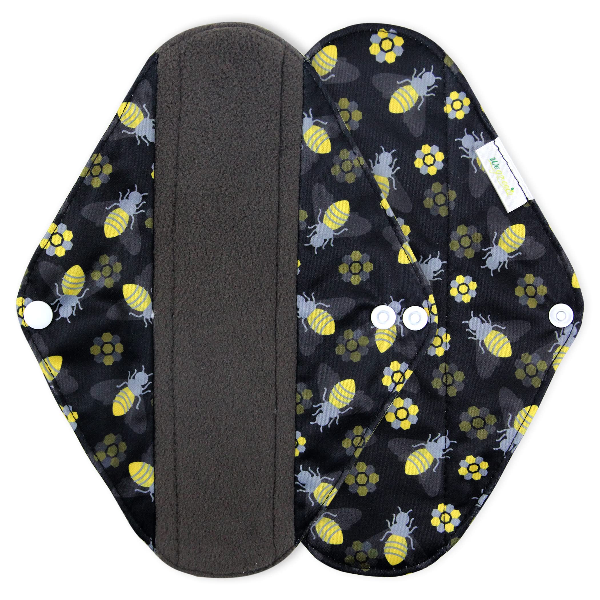 Wegreeco Reusable Menstrual Pads for Women - 5 Pack Soft Cloth Sanitary Pads with 1 Wet Bag | Eco-Friendly Washable Panty Liners | Medium Size Bee & Bloom Design | Perfect for Travel, Work & Active Lifestyle