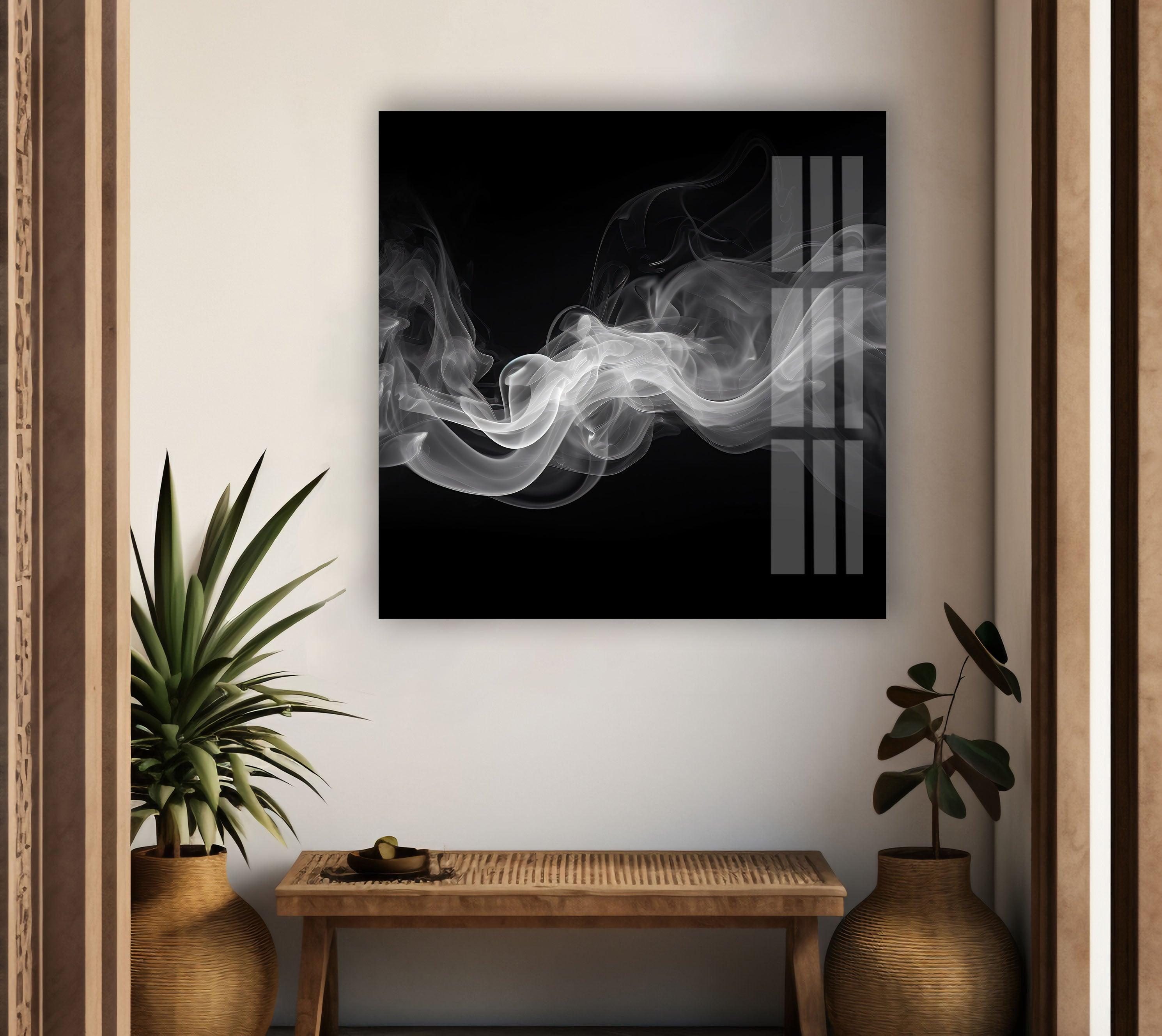 Black and White Smoke Glass Wall Art - Modern Abstract Home Decor for Living Room, Bedroom & Office - Elegant Glass Panel Artwork for Stylish Interior Design