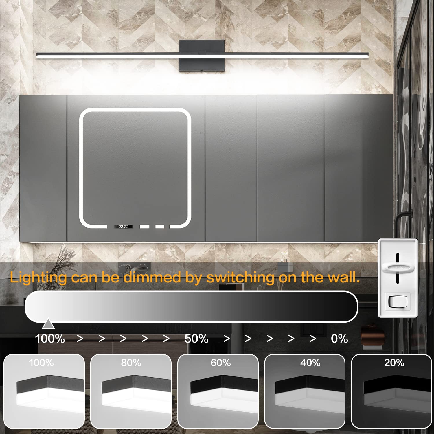 ZUZITO 48 Inch Modern LED Bathroom Vanity Light Fixture - Dimmable Cool White Light for Mirror, Bathroom, and Makeup Area - Energy Efficient & Stylish Bathroom Lighting Solution