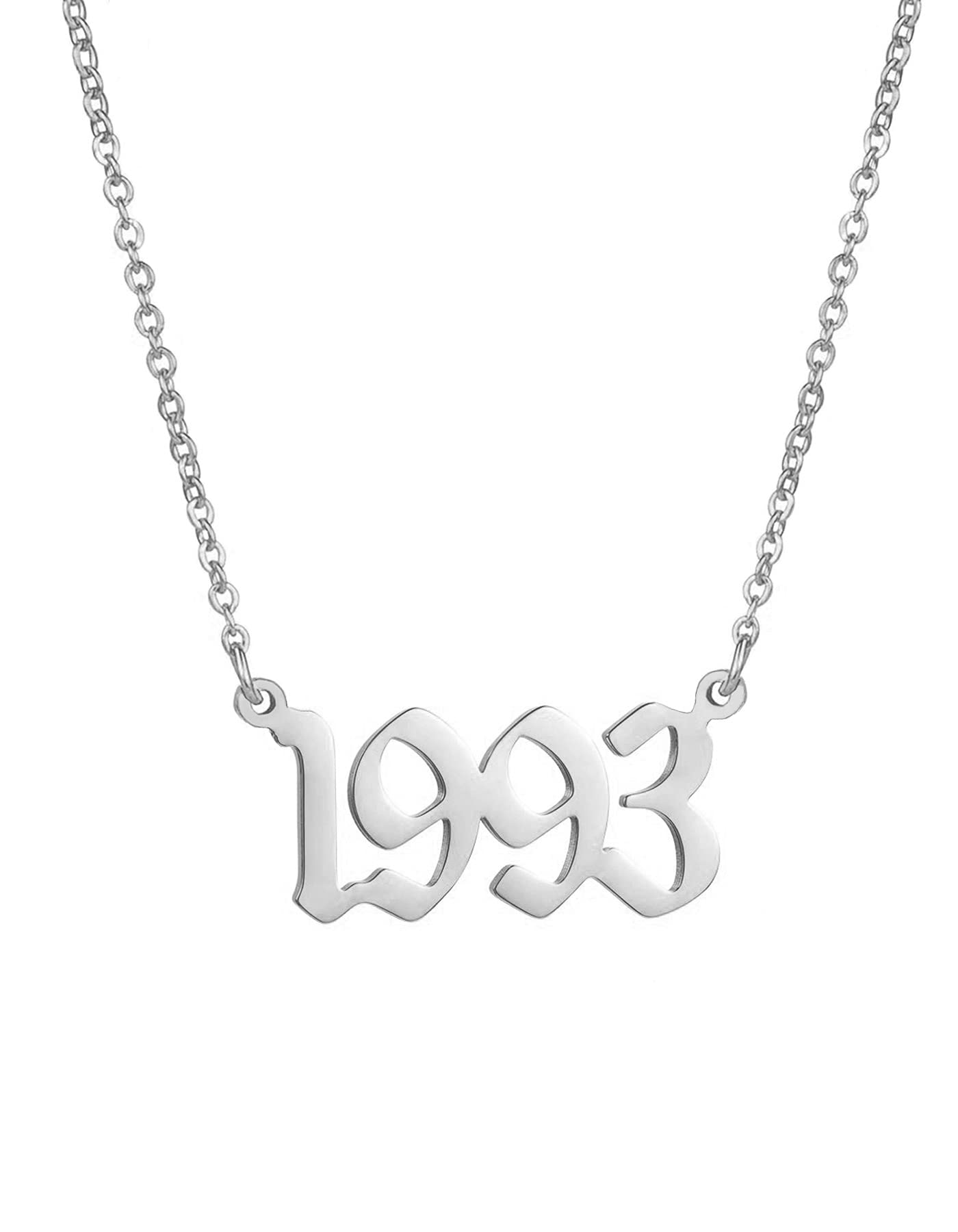 JIAHATE Initial Birth Year Necklace for Women & Men - Stainless Steel Old English Font Pendant with Chain - Personalized Birthday Gift, Friendship Jewelry for Anniversaries & Special Occasions