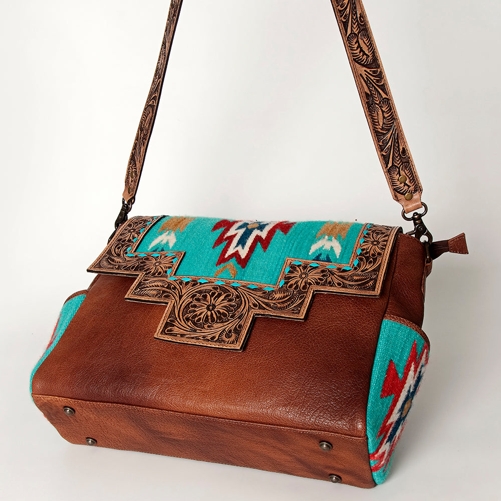 Genuine Leather Western Handbag for Women - American Darling Hand-Tooled Saddle Blanket Design Purse | Perfect for Cowgirl Style, Rodeo Events & Western Fashion Accessories