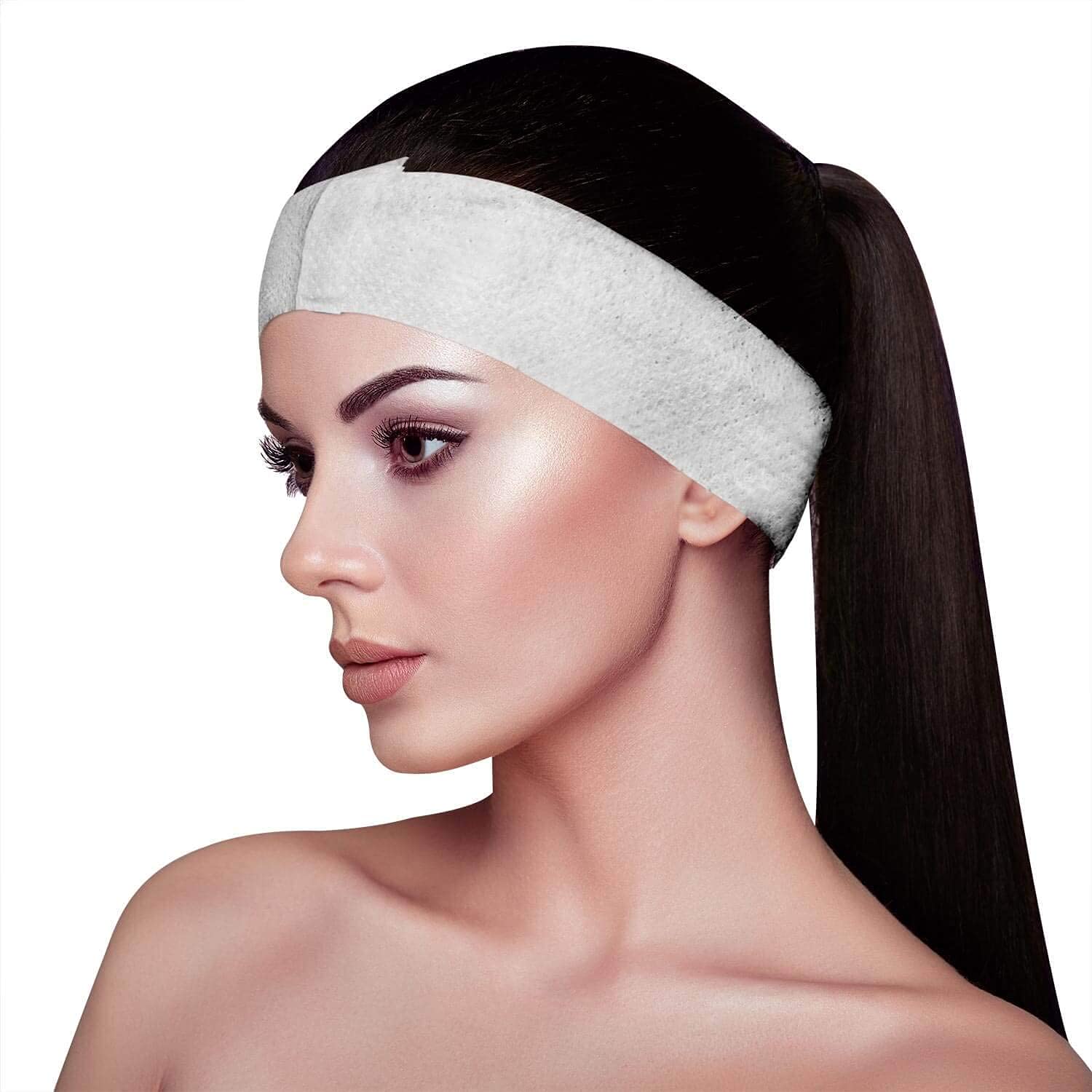 50 Pack Disposable Spa Facial Headbands for Makeup, Hair Coloring, Salon & Home Use - Adjustable Velcro, One Size Fits All - Perfect for Facials, Skincare & Hair Treatments
