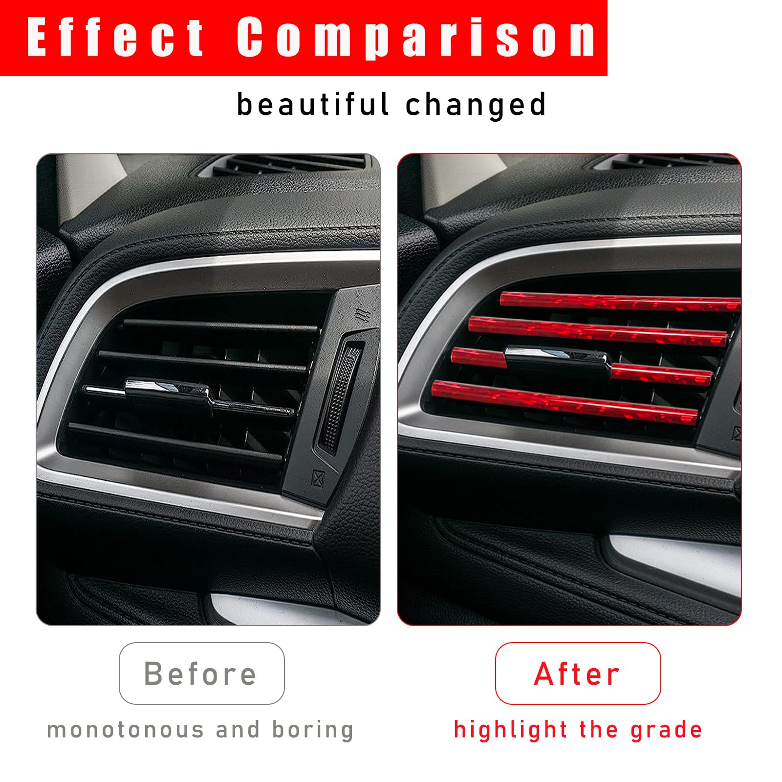20 PCS Universal Car Air Vent Decorative Strips - Waterproof Bendable Auto AC Vent Trim, Shiny Red Vehicle Interior Accessories for Straight Vents | Perfect for Car Customization & Interior Styling