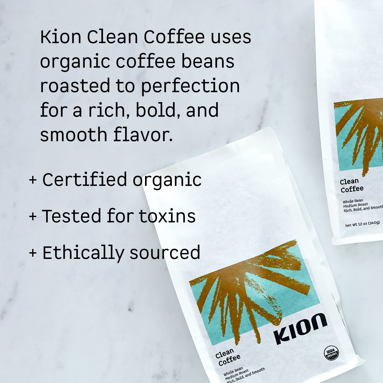 Organic Ground Coffee by Kion - Medium Roast, 12 Oz (3 Pack) | Toxin-Free, Ethically Sourced, Rich & Smooth Flavor | Perfect for Home Brewing, Office Use & Gifts