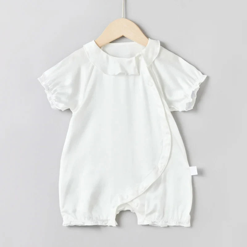 Baby Silk Onesies with Doll Collar - Soft & Comfortable Newborn Bodysuits for Girls & Boys - Perfect for Photos, Parties & Everyday Wear