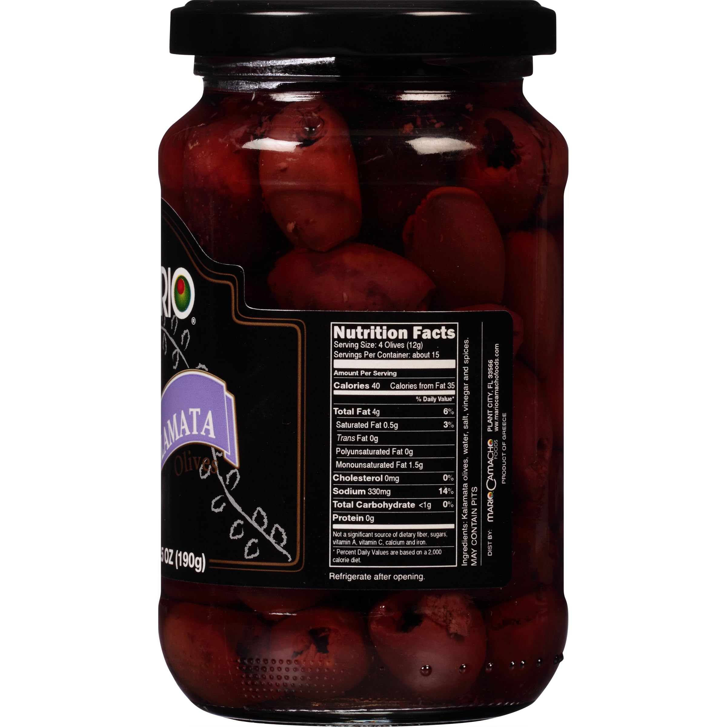 Premium Pitted Kalamata Olives - Mario Camacho Foods Mediterranean Gourmet Olives, 6.5oz Jar - Perfect for Salads, Charcuterie Boards & Greek Recipes