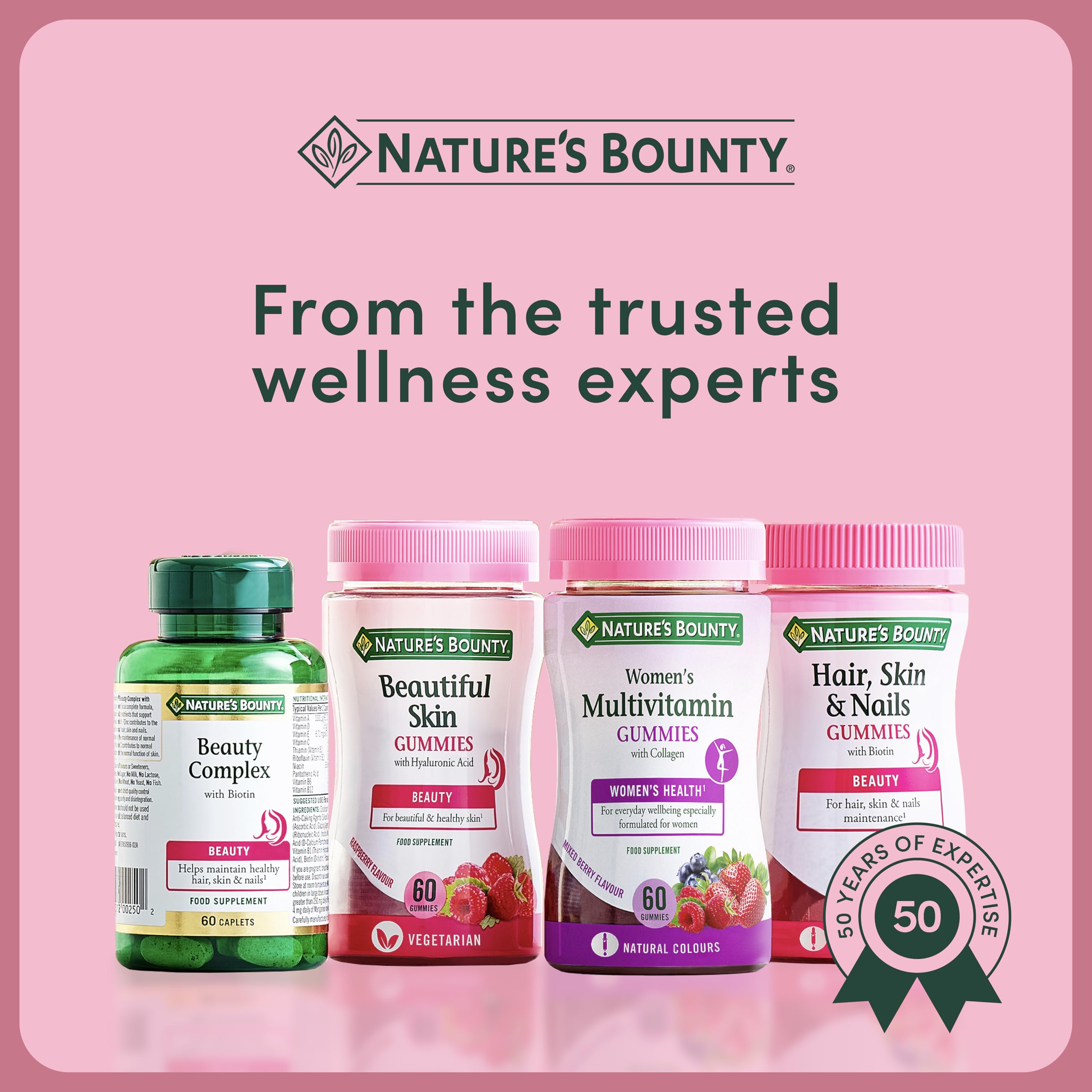 Nature's Bounty Hair Skin & Nails Gummies with Biotin Collagen Vitamins C E & Zinc - 60 Count (30 Day Supply) - Promotes Healthy Hair Growth & Shine - Perfect for Daily Beauty Supplement & Wellness Routine