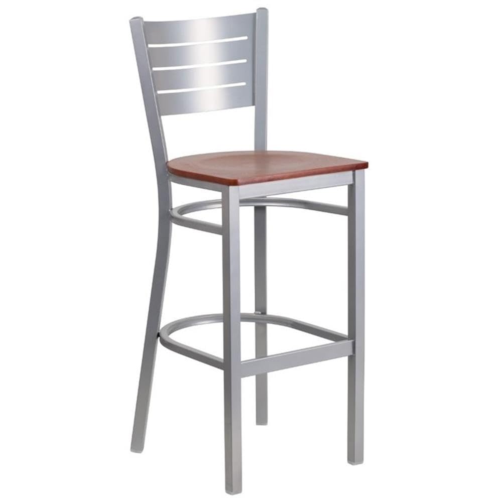 Cherry & Silver Finish Home Square Bar Stools - Set of 3 for Kitchen Island, Breakfast Nook & Home Bar Decor