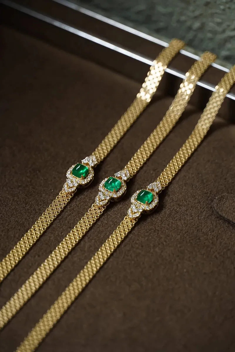 18K Yellow Gold Diamond & Natural Panjshir Emerald Bracelet for Women - Romantic Wedding Jewelry Gift for Anniversary, Engagement & Special Occasions